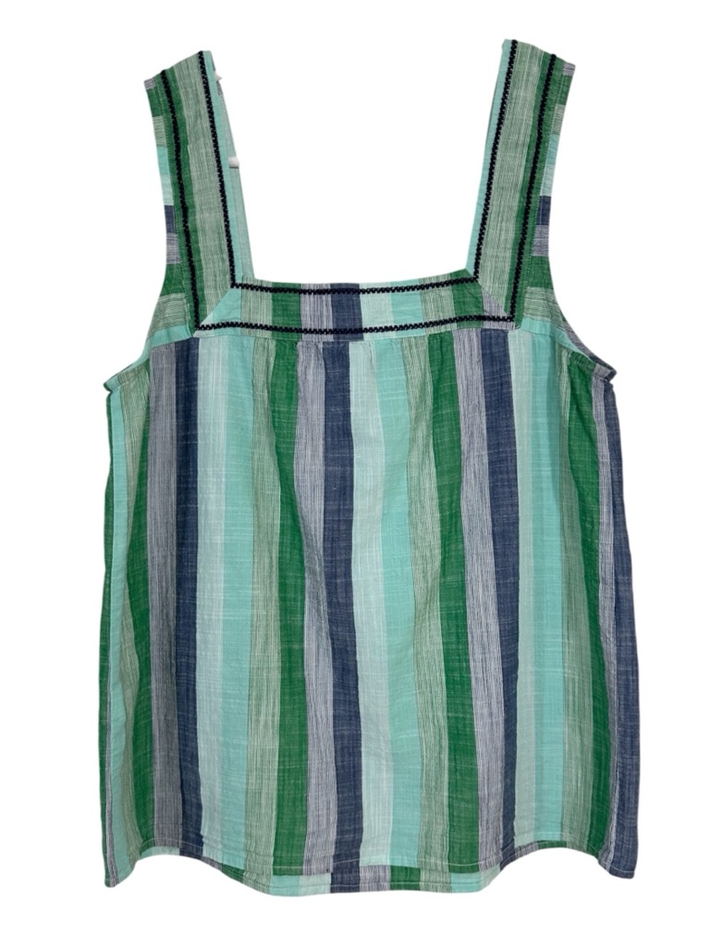 Lucky Brand Square Neck Sleeveless Striped Top With Embroidered Neckline - Picture 2 of 5